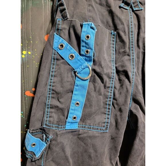 Tripp NYC Mens Shorts M Black Blue Chains Goth Zip Off Goth Punk Cargo Bondage - Picture 9 of 9